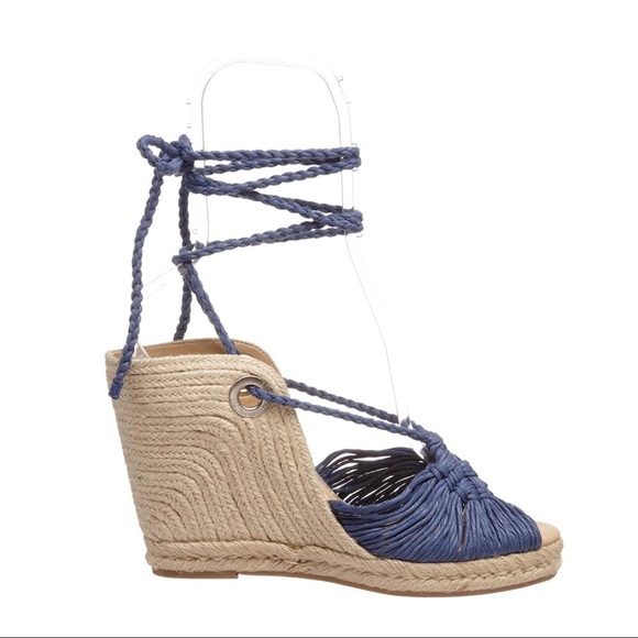 BCBGeneration • Pike espadrille sandals blue wedge ankle tie macramé crochet - Picture 3 of 8